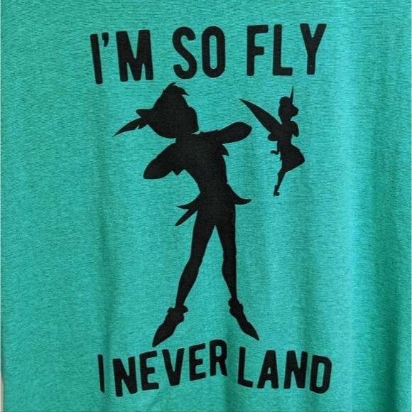 Disney I'm So Fly Shirt Women Large Tinkerbell Peter Pan Novelty Tee Green L - Picture 3 of 4